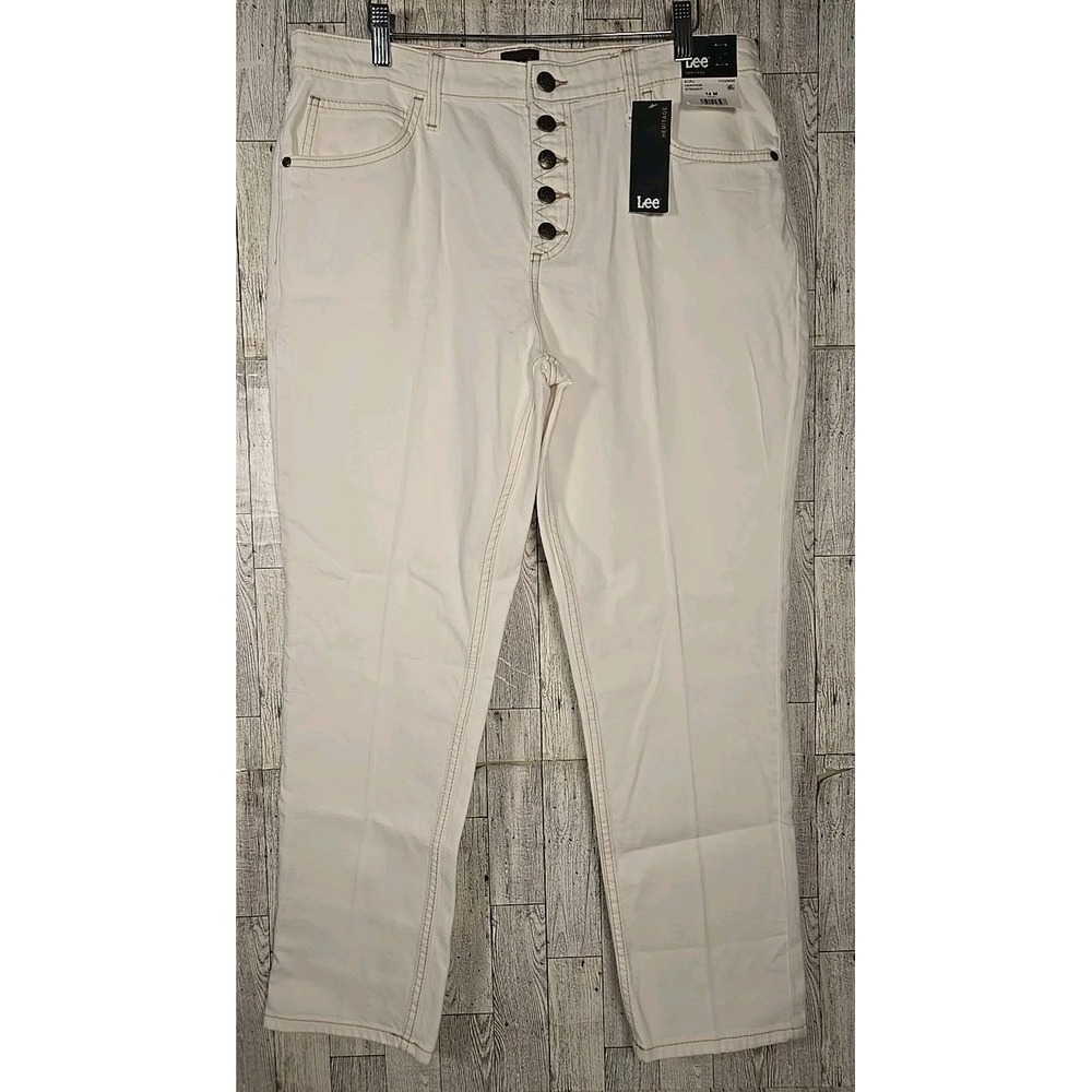 Lee Womens Jeans 14 M Straight Ecru Heritage Button Fly Cream NEW